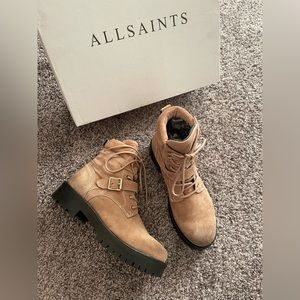 All Saints Paulina Suede Buckle Boot New